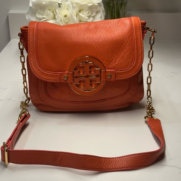 Tory Burch Amanda Vibrant Orange Shoulder Bag + Dust Bag - Picture 1 of 13